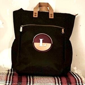 thirty-one Black Backpack with Tan Handles and Maroon Accent